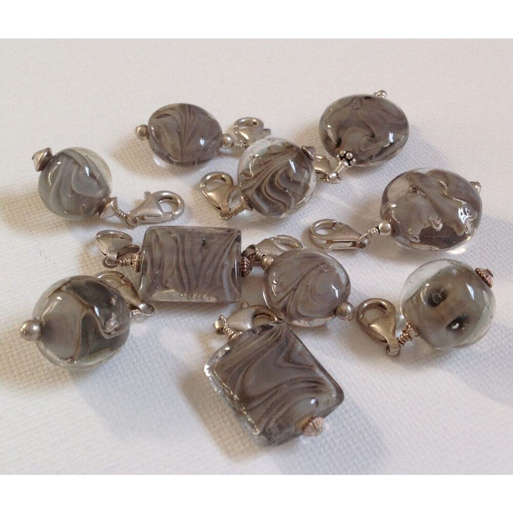 Lela Belle Hand Blown Murano Glass Beads - Set of 10 - Shades of Gray B29